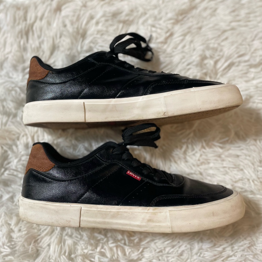 Levi's Mens Munro Faux Leather Retro Low Top Sneakers Black Classic Shoes 10 - Picture 5 of 9